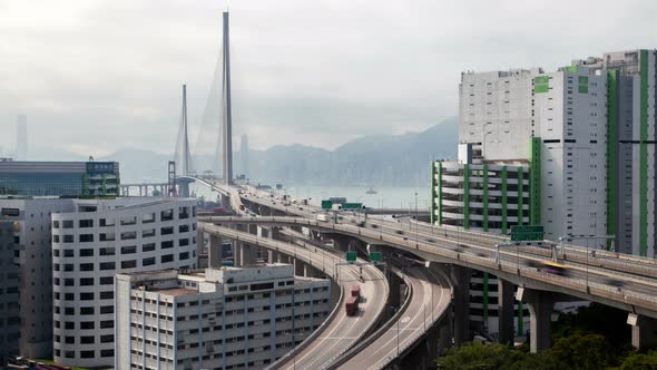 Heavy Traffic on Hong Kong Stonecutters Bridge