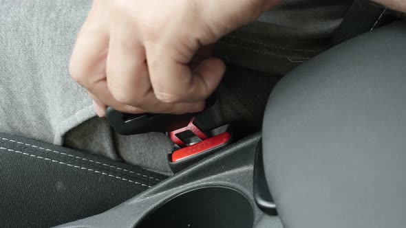 Connecting 3-point seat  belt on passenger side slow motion footage