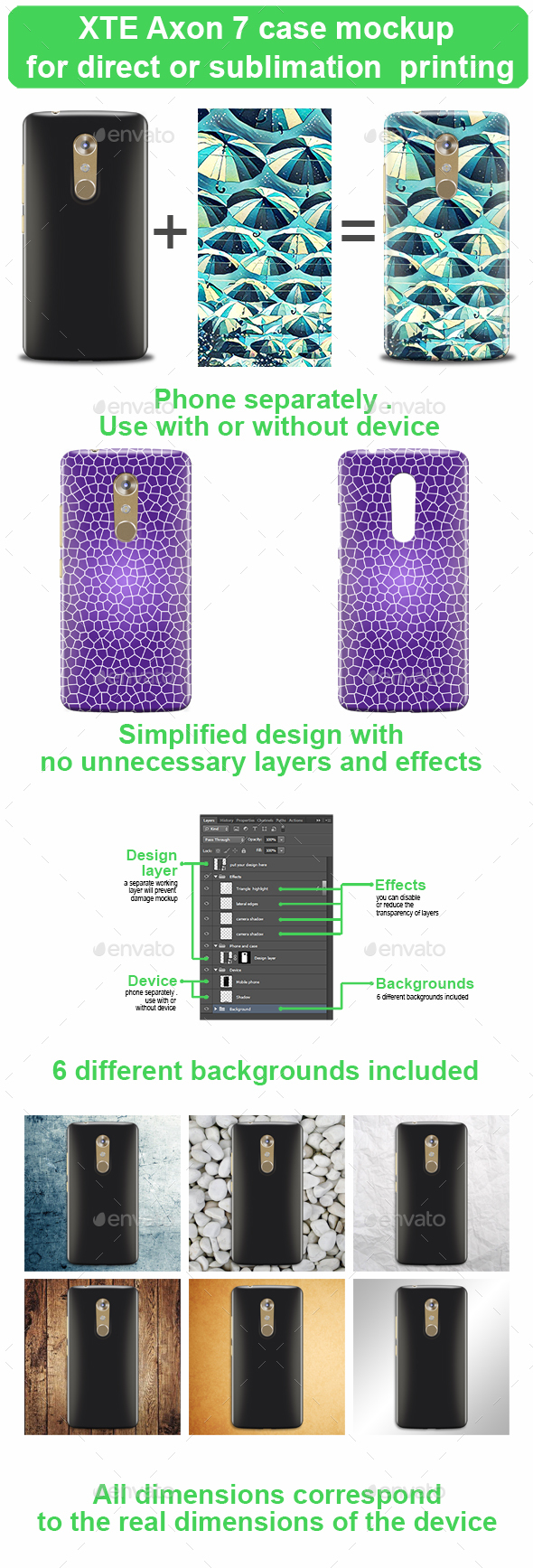 XTE Axon 7 Mockup for Direct or Sublimation Printing