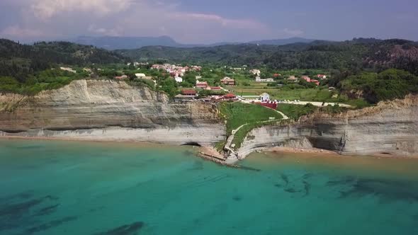 Greece, Corfu Island, drone footage of a beautiful cliff. Sideways flight.