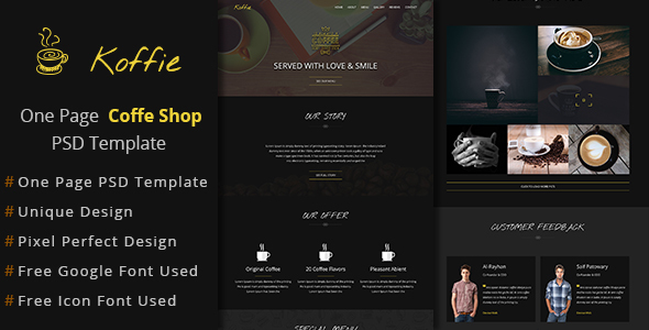 Koffie-Multi-purpose One Page PSD Template