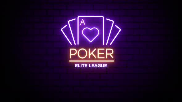 Poker Elite League Casino Neon Sign on Brick Wall Background 4K