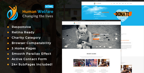 Human Welfare - Responsive HTML Template for Charity & Fund Raising