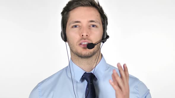 Online Video Chat By Talking Call Center Agent on White Background