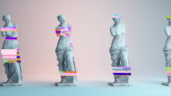 Glitch of Venus Statues on Light Background