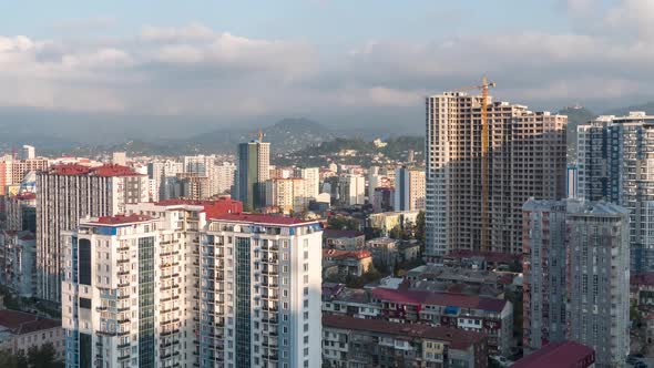 City Timelapse, Big City with Skyscrapers and Slums in the Highlands, Batumi, Georgia