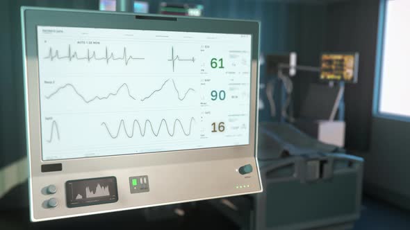 Life Monitoring display showing the slow decrease of the patients heartbeat alt