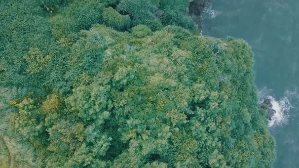 Cinematic aerial drone view of a picturesque landscape of ocean meeting mountains in Batanes, Philip