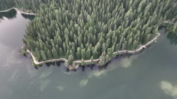 Lake of Misurina, aerial view of Dolomites