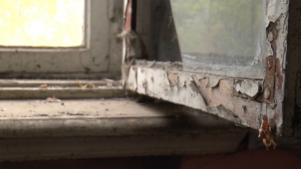 The Opening Window Of A Haunted House. Close Up