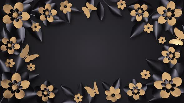 Floral background with gold and black flowers