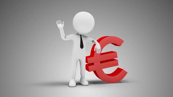 3D Man Waving Hand Leaned To Euro Sign 01 Loop with Alpha