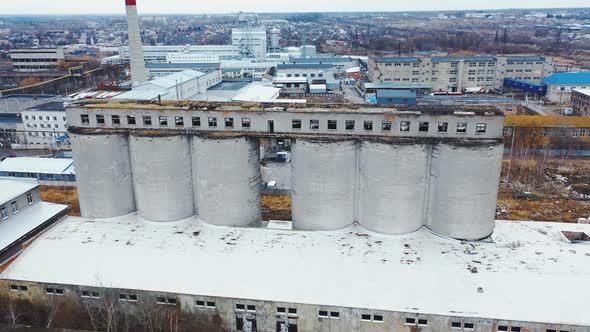 Big chemical factory. Aerial view of an old building against the backdrop of a new modern factory.