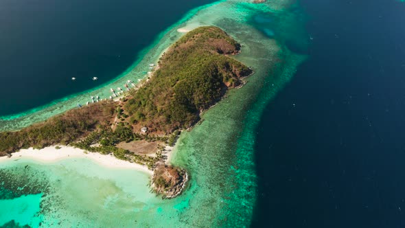 Small Torpical Island White Sandy Beach Top View