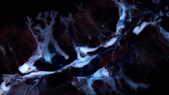 Dark Red Macro Paint Particles Flowing Like Lava on Otherworldly Terrain alt