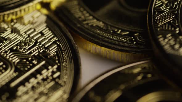 Rotating shot of Bitcoins (digital cryptocurrency) 