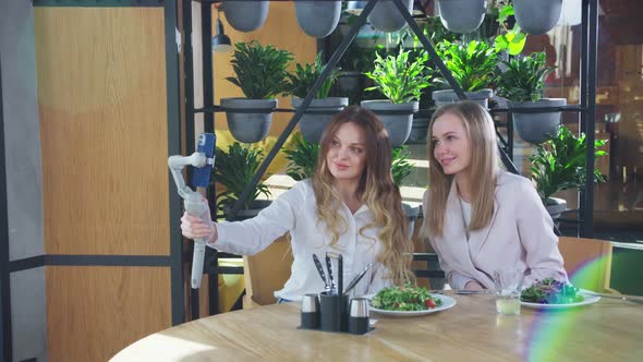 Beautiful Women Doing Selfie and Eating Delicious Salad