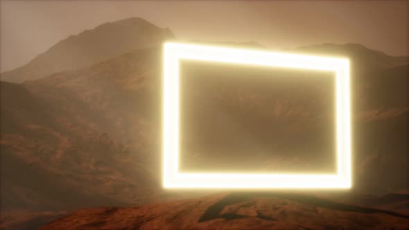 Neon Portal on Mars Planet Surface With Dust Blowing alt