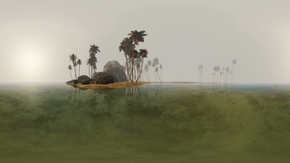 Aerial VR 360 Panorama of Tropical Island in Fog