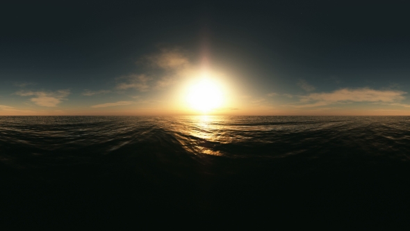Aerial VR 360 Panorama of Ocean at Sunset