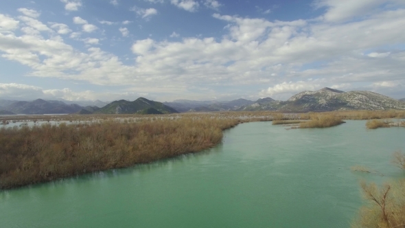 Aerial View of Moraca River Which Flows Into Beauty Big Skadar Lake