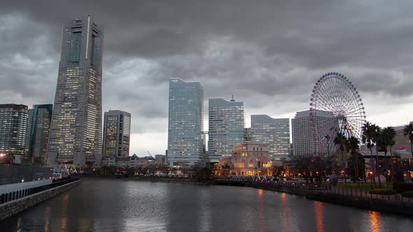 Yokohama City River Flow Boat Traffic Timelapse