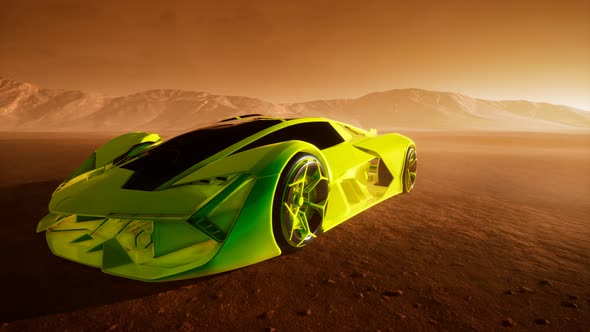 Supercar at Sunset in Desert