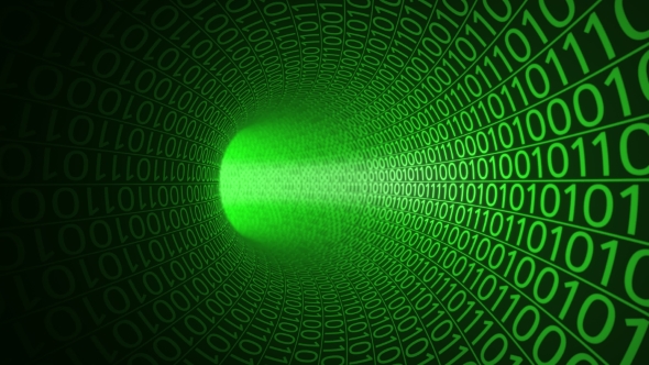 Flight Through Abstract Green Tunnel Made with Zeros and Ones