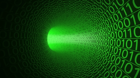 Flight Through Abstract Green Tunnel Made with Zeros and Ones alt