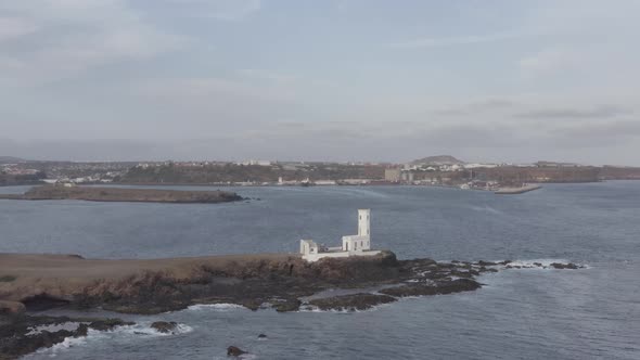 Ungraded Aerial view of Praia Dona De Maria Pia lighthouse in Santiago - Cape Verde - Cabo verde