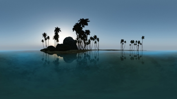 Aerial VR 360 Panorama of Tropical Island at Sunset