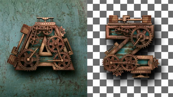 Rusted Letters with Gears Mechanic