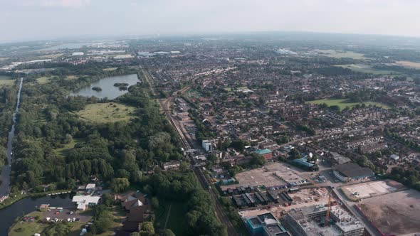 Descending drone shot of cheshunt town North London