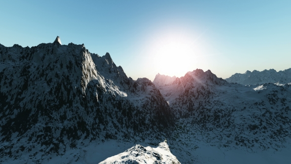 Mountains in Snow at Sunset