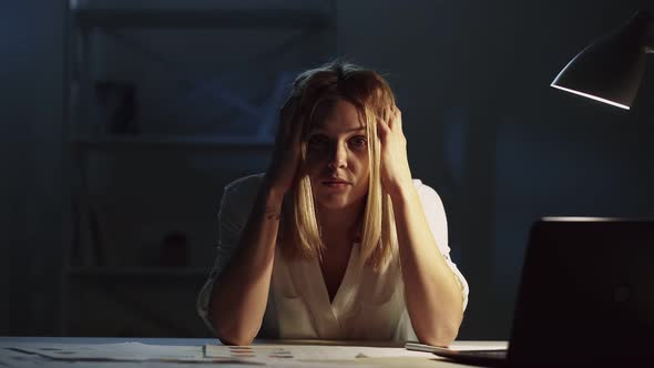 Night Work Job Burnout Frustrated Woman Headache