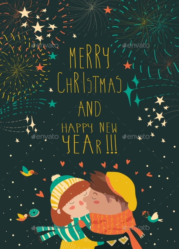 Card for Christmas with Kissing Couple