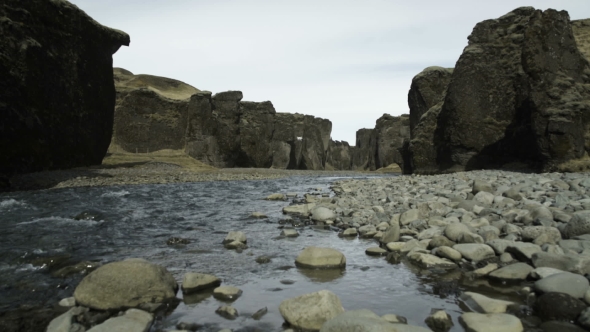 Drone Fly in Fjadrargljufur Canyon