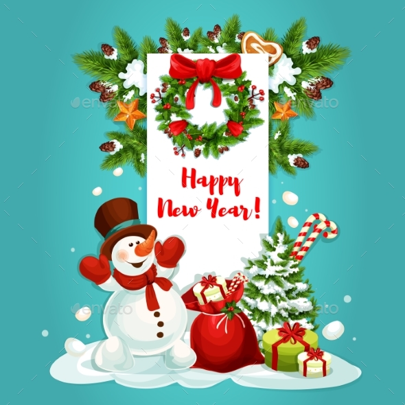 Snowman with Gift Greeting Card Design