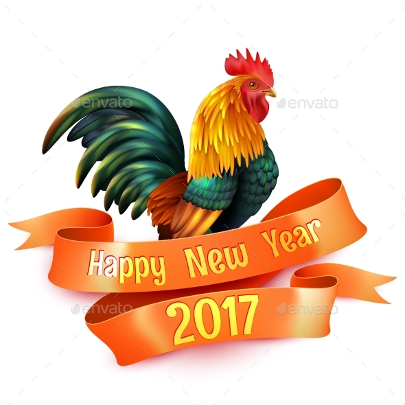Rooster New Year Colorful Glossy Symbol