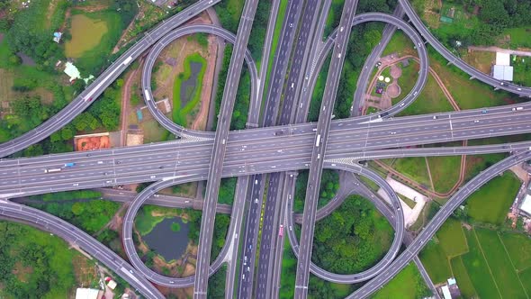 Aerial view of cars driving on highway junctions. Urban city, Taipei, Taiwan.