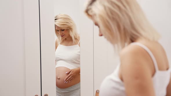 Pregnant Woman Posing in Front of the Mirror Pregnancy Concept