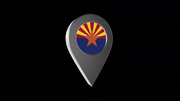 3d Animation Map Navigation Pointer With Arizona Flag With Alpha Channel - 4K
