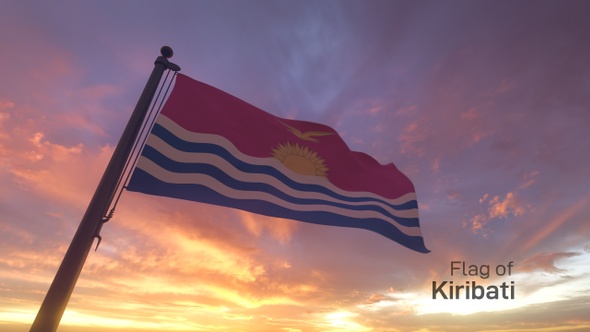 Kiribati Flag on a Flagpole V3