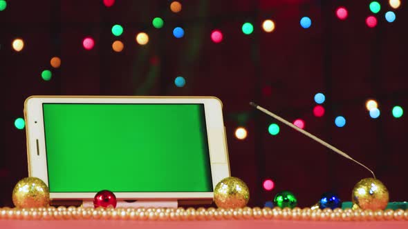 New Year's Video Screensaver Tablet with a Green Screen and a Burning Sparkler