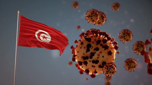 Tunisia Flag With Corona Virus Attack 4K alt