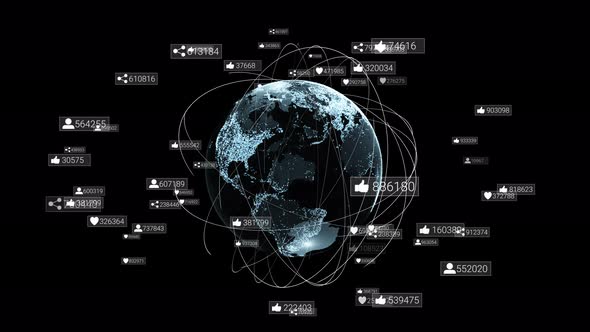 Global communication network around planet earth. Social network symbols