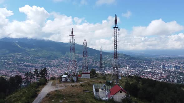 Telecommunication Towers Aerial View 4K