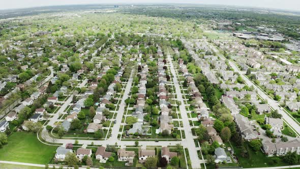 Aerial Drone Shot of American Suburb at Summertime
