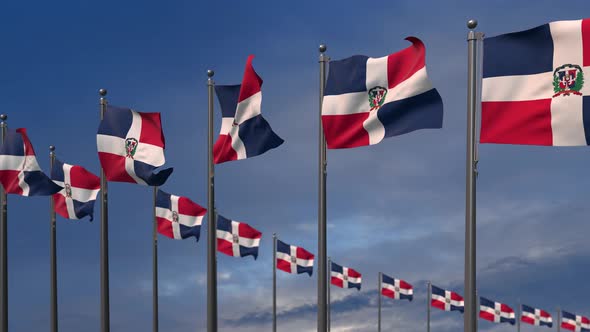 The Dominican Republic  Flags Waving In The Wind  - 4K