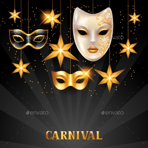 Carnival Invitation Card with Golden Masks